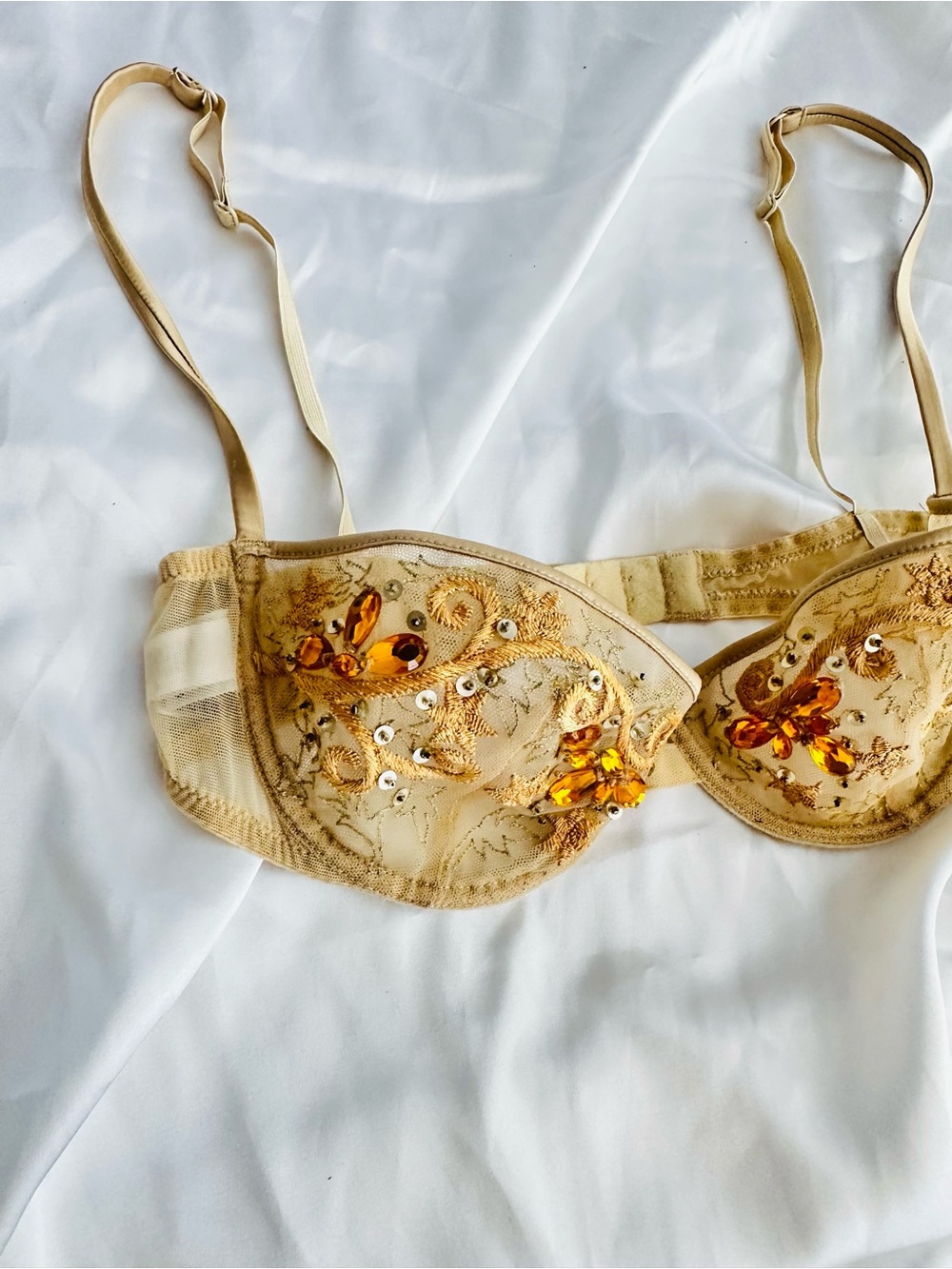 La Perla Sheer Embroidered crystals  Balconette Bra - Gold #152 - Picture 4 of 15